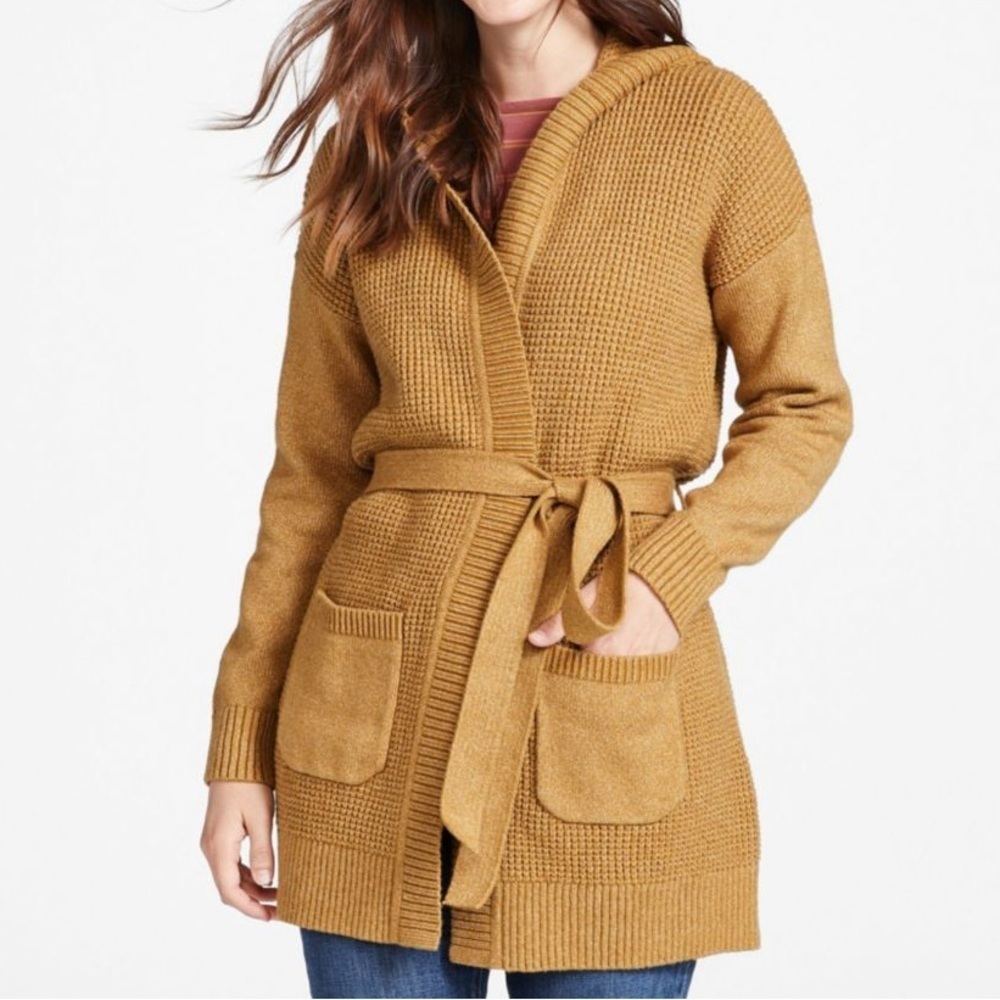 L.L. Bean All-Day Waffle Sweater Hooded Wrap Cardigan Size Medium